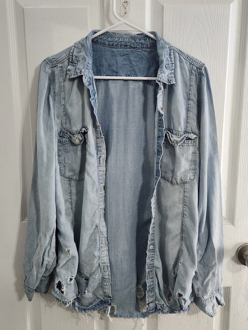Blank NYC button up chambray shirt distressed grunge streetwear medium